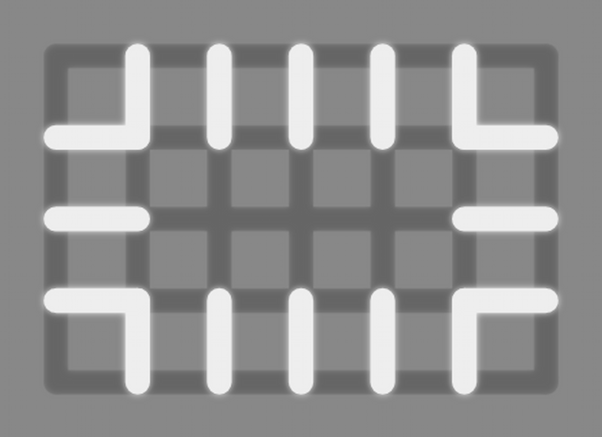 A grid with edges leading from the border inwards highlighted white.
