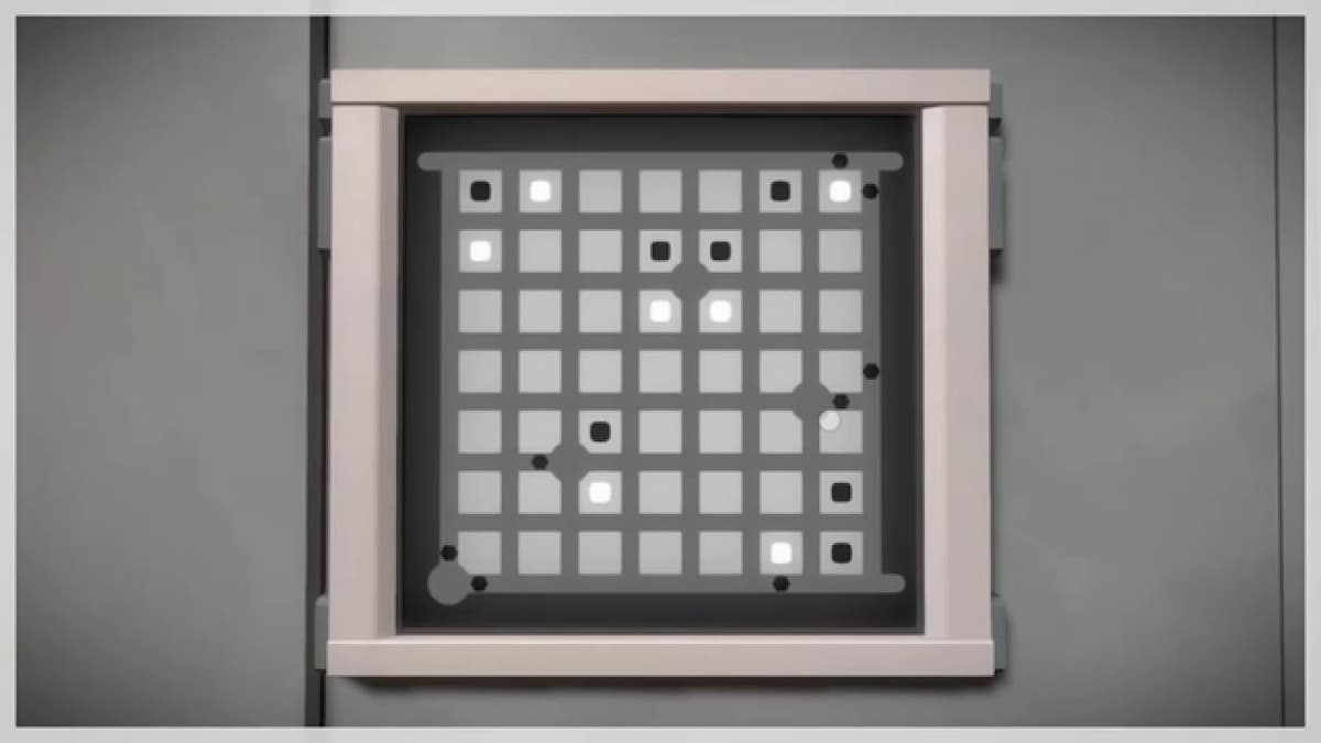 A puzzle with hexagonal dots and squares.